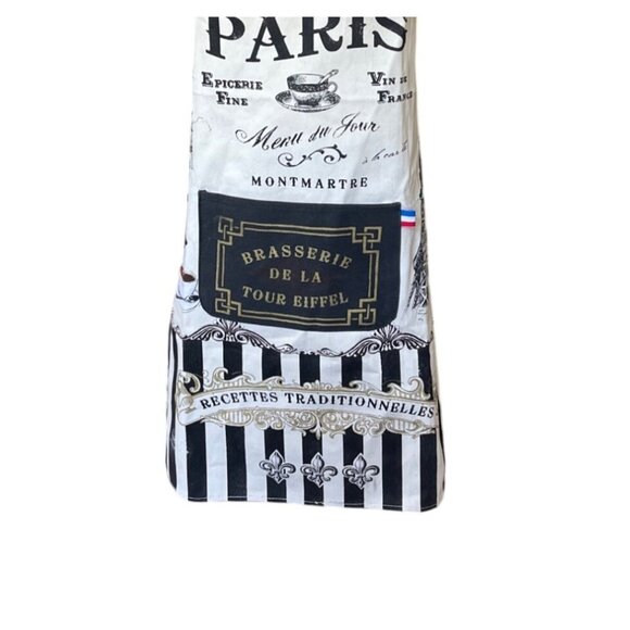 Bistro Paris Apron Graphic Striped Brasserie France Bow Striped Adjustable - Picture 3 of 9